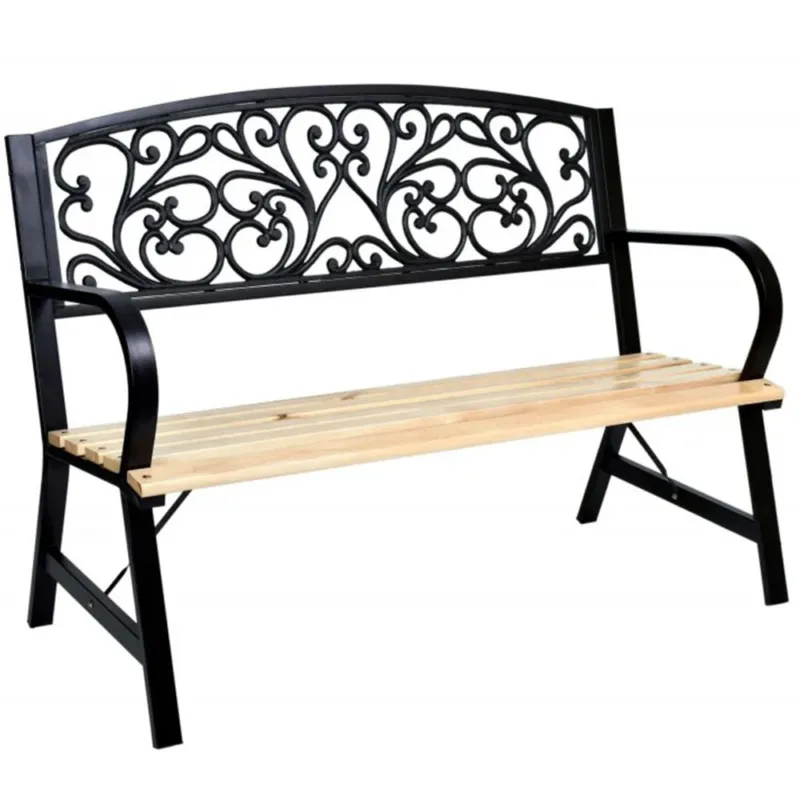 Panchina da Esterno Giardino Panca Legno e Struttura in Acciaio Nero 120x56x87cm Promo Stagionale