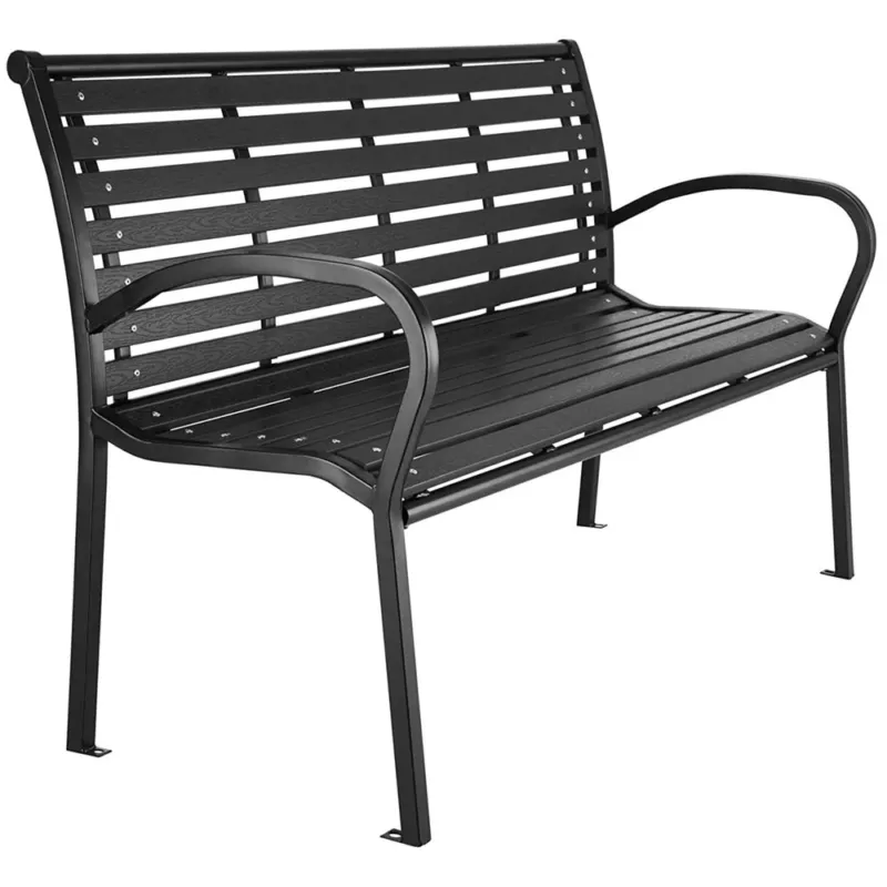 Offerta Del Giorno Panchina da Esterno Giardino Panca Polywood Struttura in Acciaio Nero 126x81x62