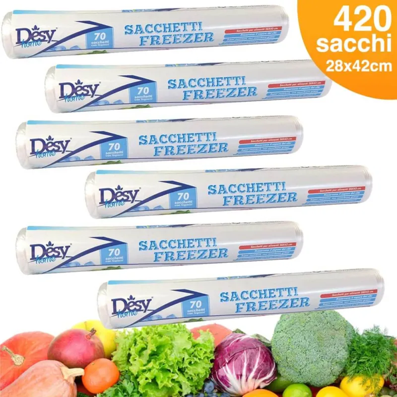 6 x Rotoli Sacchetti Freezer per Alimenti 420 sacchi Congelatore Frigo 28x42cm Pagamento Sicuro