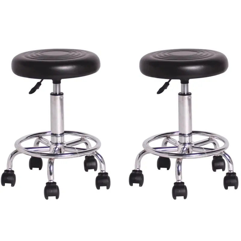 Set 2 Sgabelli Estetista Girevole Seduta Imbottita Ecopelle Salone Studio Nero Nuovo Arrivo