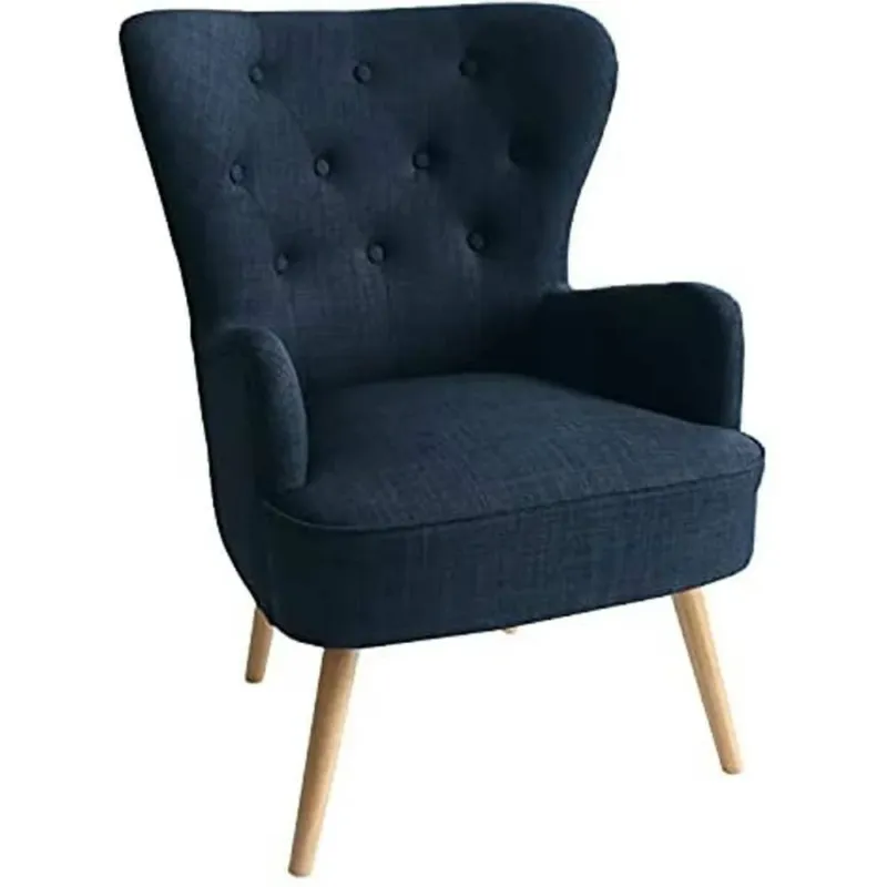 Poltrona Sedia Relax Tessuto Piedi in Legno Imbottita Design Moderno Blu Sconto