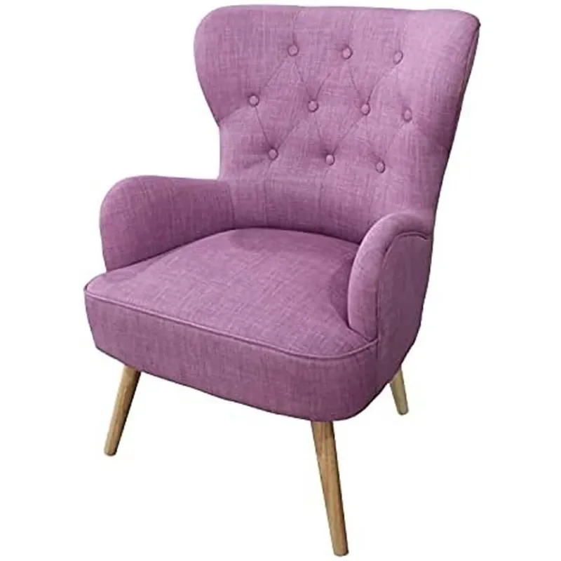 Poltrona Sedia Relax Tessuto Piedi in Legno Imbottita Design Moderno Rosa Di Tendenza