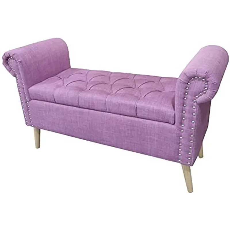 Cassapanca Pouf Contenitore Panca Sgabello Poggiapiedi in Tessuto Rosa 112cm Occasione