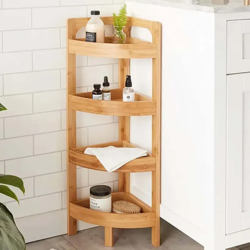 A Buon Prezzo Angoliera in Bambù a 4 Ripiani Scaffale Libreria Angolo Salvaspazio 26x26x90cm