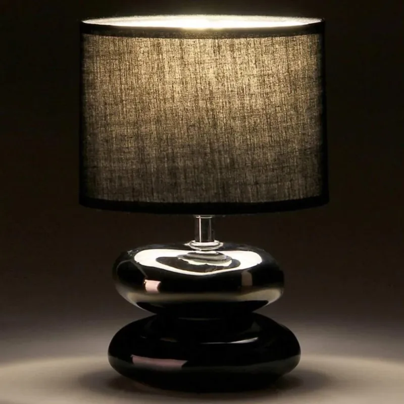 Lampada da Tavolo Lume Comodino in Ceramica Tessuto Nero Design Moderno Abatjour Compra Adesso