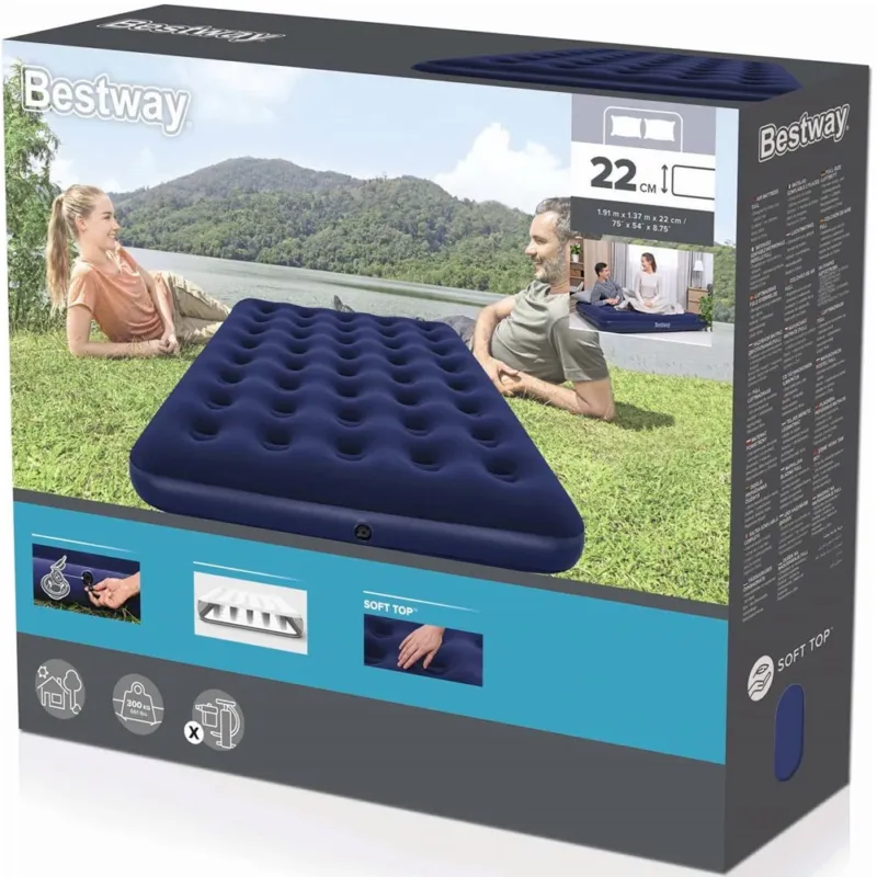 Materasso Gonfiabile Matrimoniale Blu Floccato 191x137x22 Bestway Casa Campeggio Acquista Ora