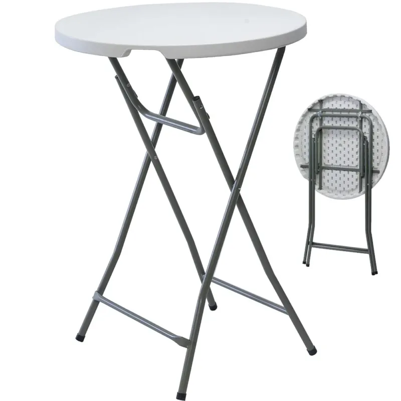 Pagamento Sicuro Tavolo Snack Bar Bistrot Pieghevole Top In Metallo e Resina Bianco 80 x 110H cm