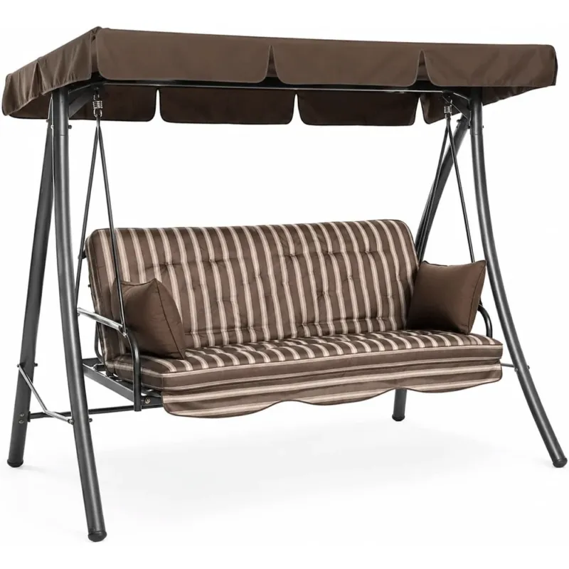 Dondolo Grande Giardino 3 Posti Reclinabile Letto Altalena Colore Moka Rigato Prezzo Basso