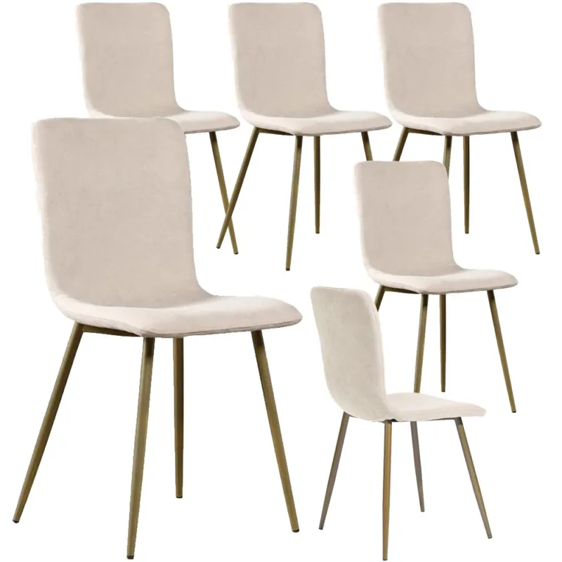 Saldi Set 6 Sedie per Sala da Pranzo Beige con Gambe Acciaio Dorato Seduta Ergonomica