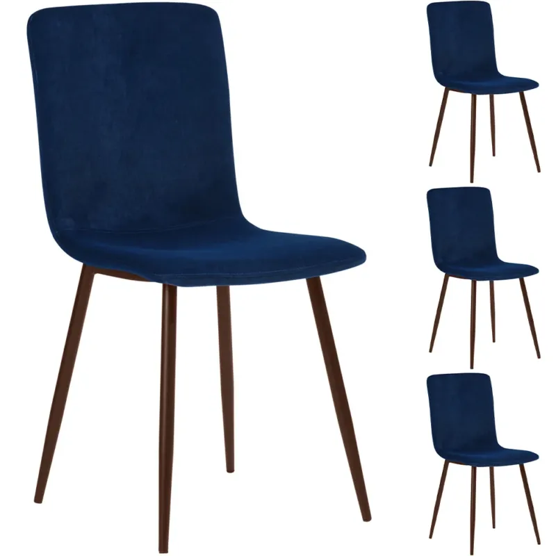Set 4 Sedie per Sala da Pranzo in Velluto Blu con Gambe Nere Seduta Ergonomica Ordina Subito