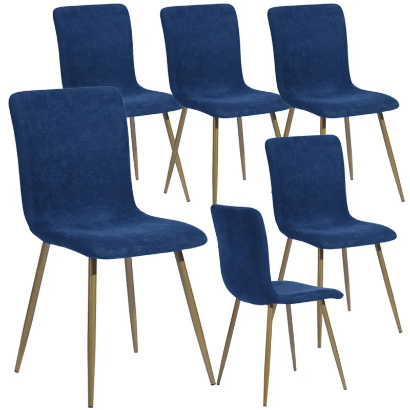 Set 6 Sedie per Sala da Pranzo Blu con Gambe in Acciaio Dorato Seduta Ergonomica Prezzo Scontato