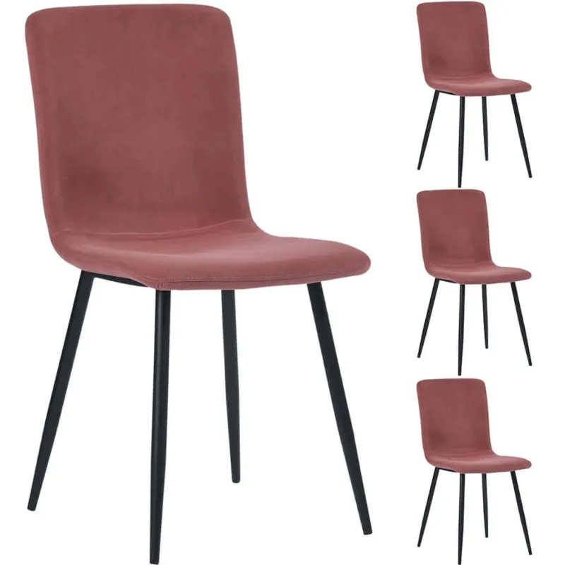 Set 4 Sedie per Sala da Pranzo in Velluto Rosa con Gambe Nere Seduta Ergonomica Prezzo Scontato