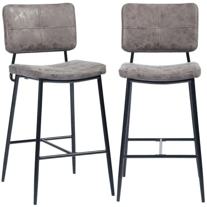 Set 2 Sgabelli da Cucina Bar Ristorante in Tessuto Grigio Struttura Metallo Nero Super Prezzo