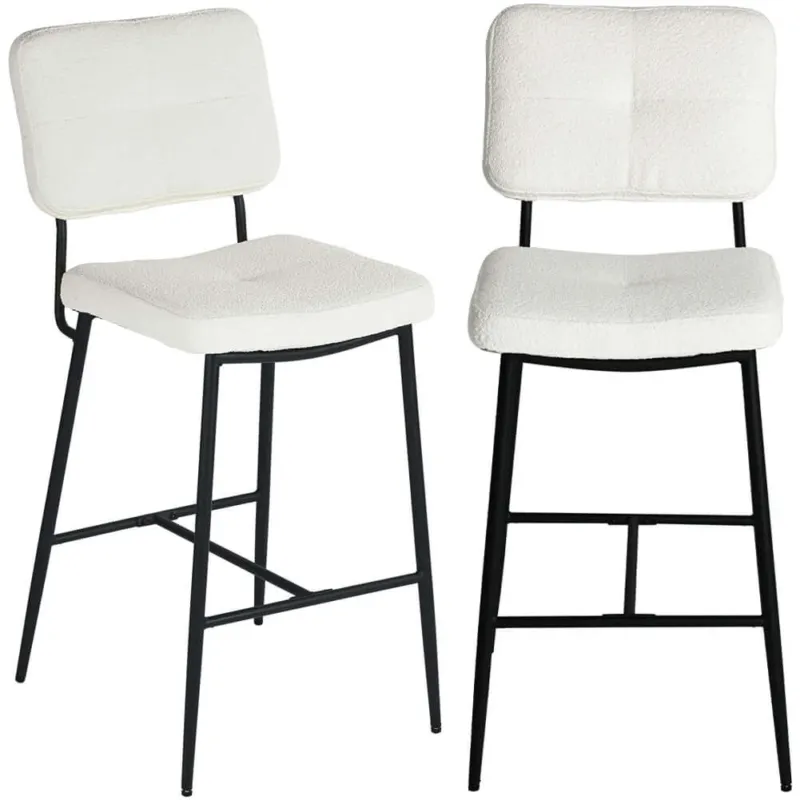 Set 2 Sgabelli da Cucina Bar Ristorante in Tessuto Crema Struttura Metallo Nero Offerta