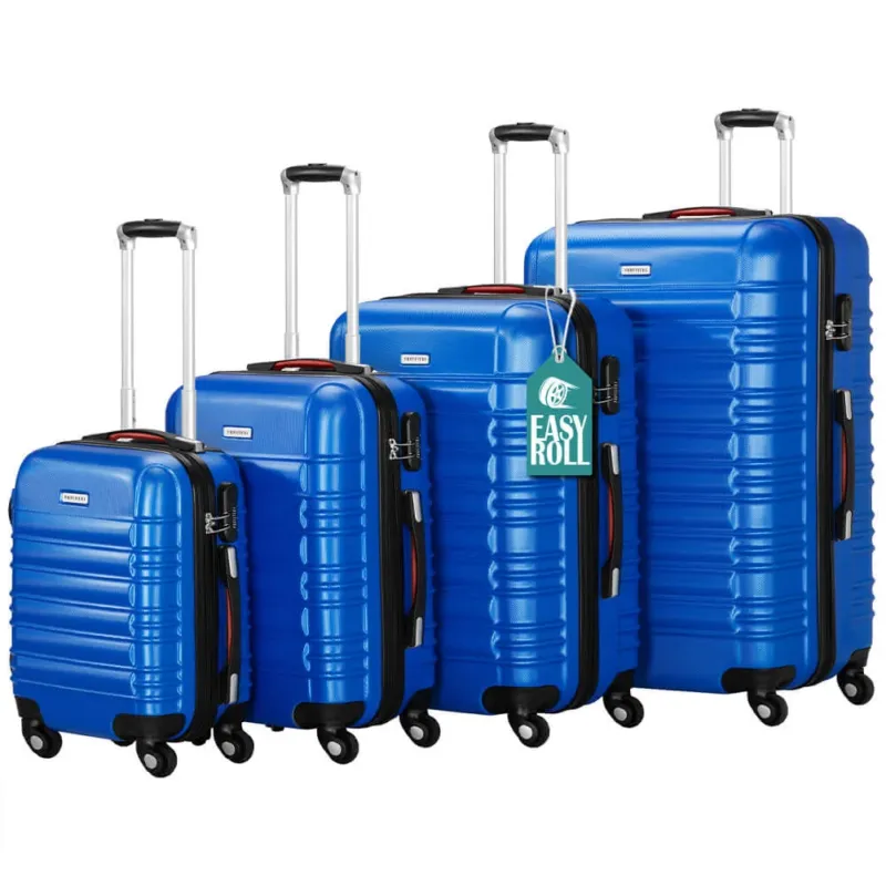 Set 4 Valigie Rigide con Ruote Easy Roll Trolley Bagaglio a Mano Viaggio Blu Pagamento Sicuro