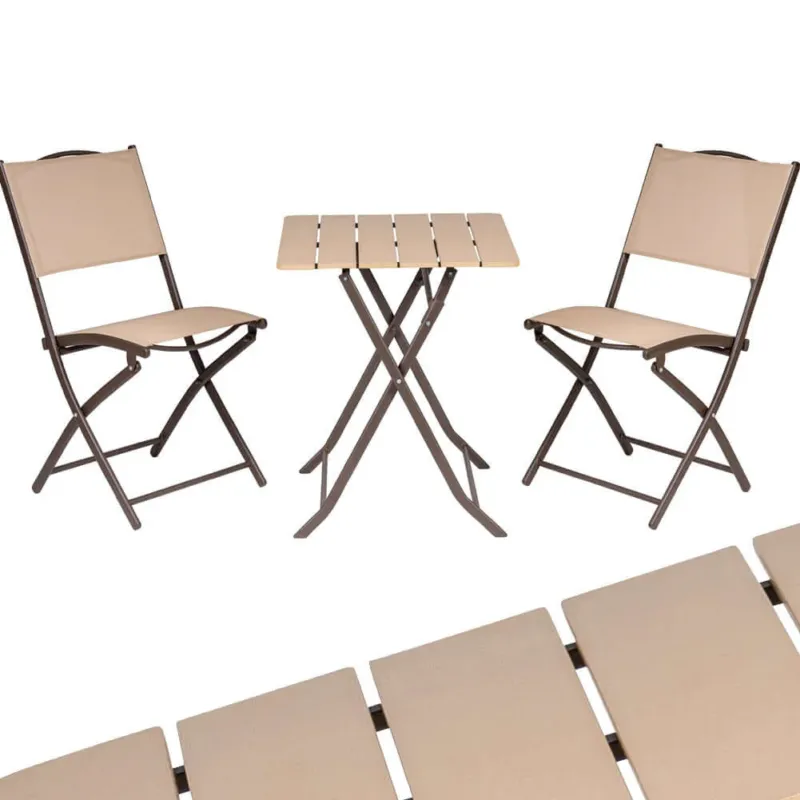 Saldi Set Tavolo Pieghevole con 2 sedie Beige Arredo Esterno Giardino in Acciaio e PE