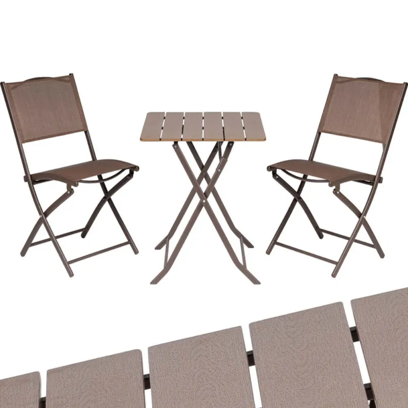 Set Tavolo Pieghevole con 2 sedie Marrone Arredo Esterno Giardino Acciaio e PE Economico
