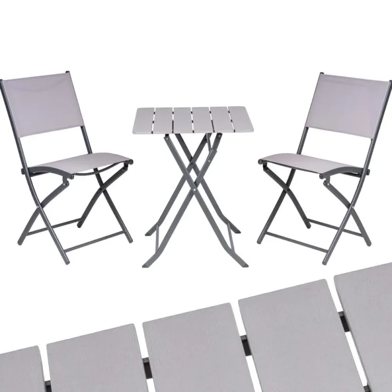 Set Tavolo Pieghevole con 2 sedie Grigio Arredo Esterno Giardino in Acciaio e PE Consegna Rapida