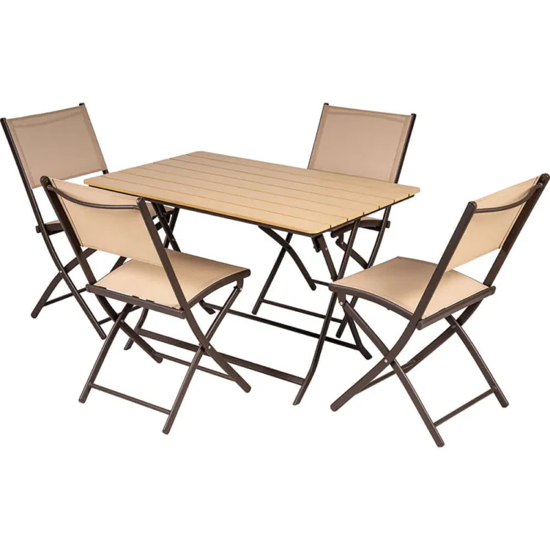 Set Tavolo Pieghevole con 4 Sedie Beige Arredo Giardino Pranzo in Acciaio e PE Direttamente Dal Produttore