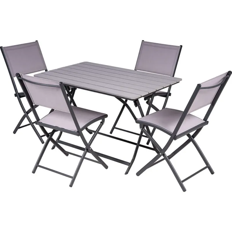 Novità Set Tavolo Pieghevole con 4 Sedie Grigio Arredo Giardino Pranzo in Acciaio e PE