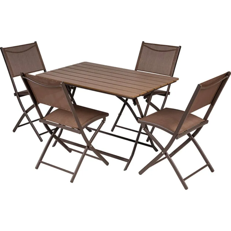 Compra Oggi Stesso Set Tavolo Pieghevole con 4 Sedie Marrone Arredo Giardino Pranzo Acciaio e PE