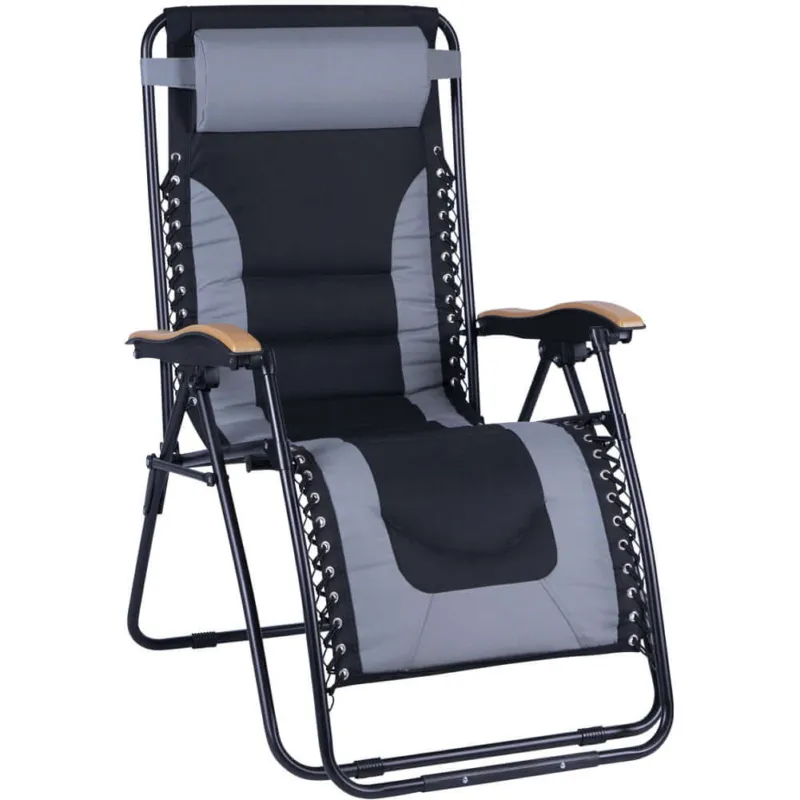 Saldi Poltrona Sdraio Relax Reclinabile Gravità Zero Con Cuscino Imbottito Grigio/Nero