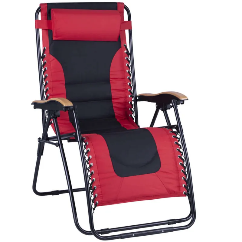 Poltrona Sdraio Relax Reclinabile Gravità Zero Con Cuscino Imbottito Rosso/Nero Occasione Imperdibile
