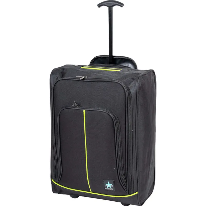 Trolley Cabina Morbido Bagaglio Mano Nero-Verde Maniglia Telescopica 35x20x50 cm Di Tendenza