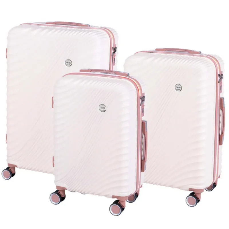 Spedito Oggi Set 3 Valigie Rigide con Ruote Easy Roll Trolley Bagaglio Mano Viaggio Rosa Gold