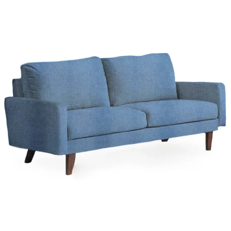 Divano Azzurro in Lino per Salotto con Gambe Legno Seduta Imbottita Ergonomica Offerta Lampo