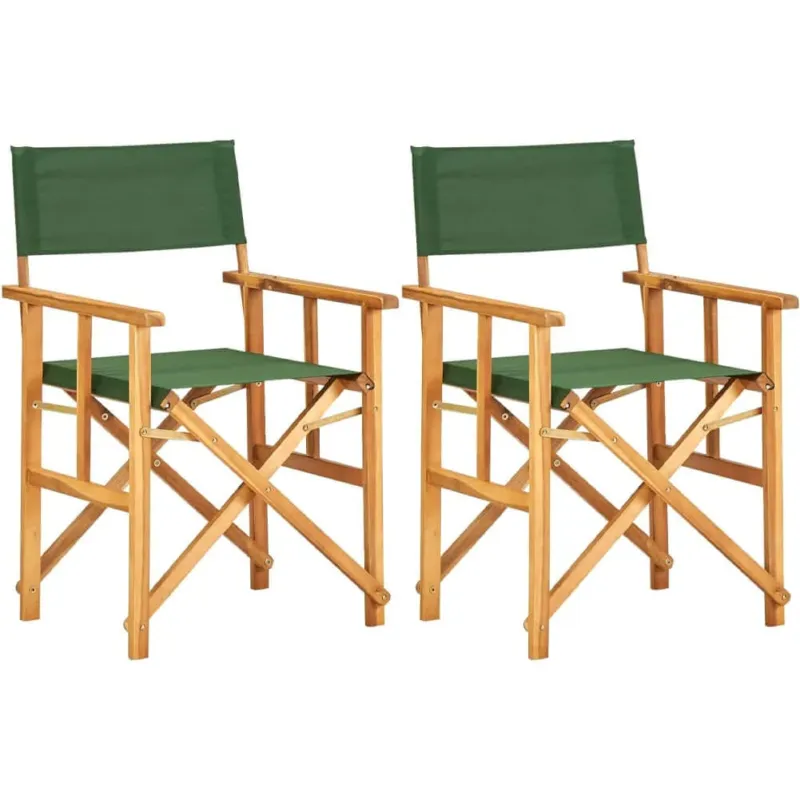 Set 2 Sedie Pieghevoli Seduta e Schienale in Tessuto Verde e Struttura Acacia Professionale