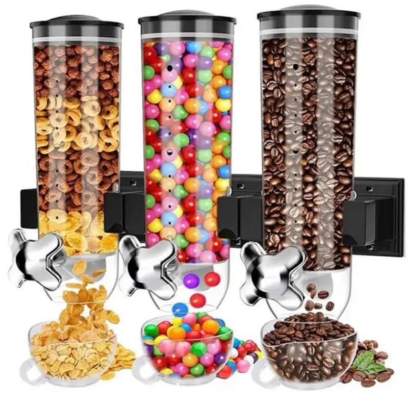 Dispenser Cereali Triplo con Montaggio a Parete Distributore Corn Flakes Nero Ultima Occasione