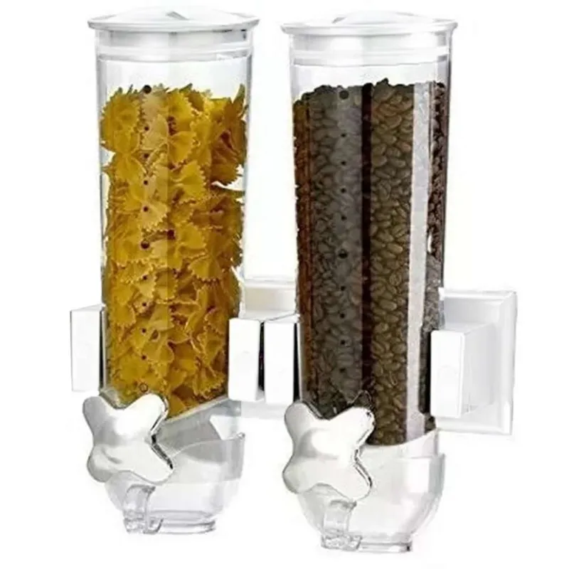 Dispenser Cereali Doppio con Montaggio a Parete Distributore Corn Flakes Bianco Reso Gratuito