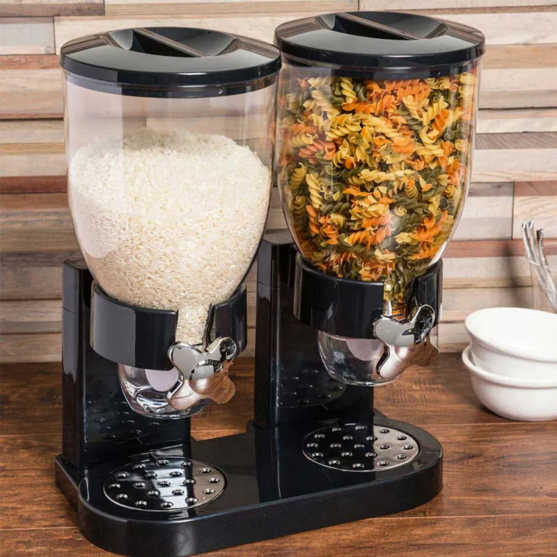 Dispenser Storage Doppio Contenitore Dosatore Distributore Cereali Pasta Nero Promozione Esclusiva