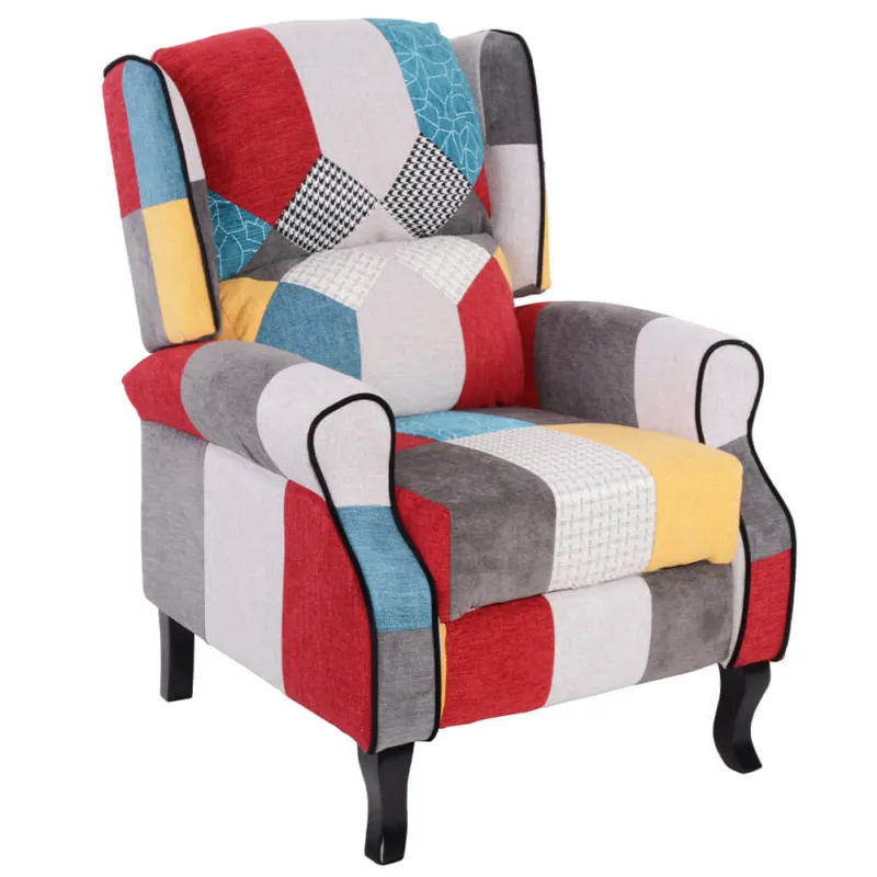 Offerta Del Giorno Sedia Poltrona Reclinabile Patchwork Toppe Design Seduta Comoda Struttura Legno