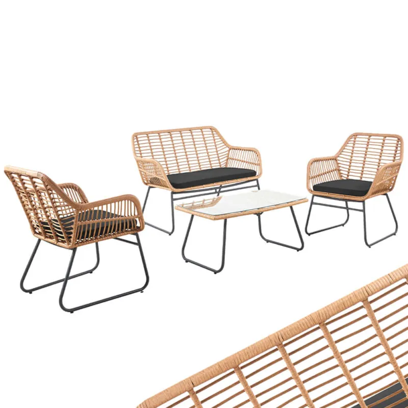 Set Salotto in Rattan da Giardino con Divano Tavolino 2 Sedie Mobili da Esterno Super Prezzo