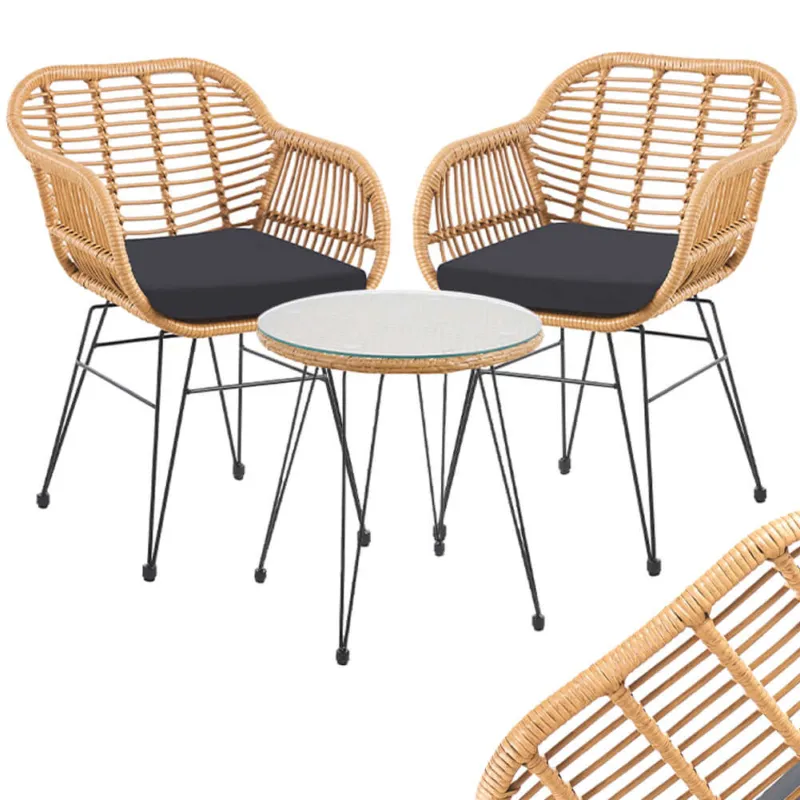 Set Arredo Giardino in Rattan con Tavolino Ripiano in Vetro e 2 Sedie da Esterno Promozione Esclusiva