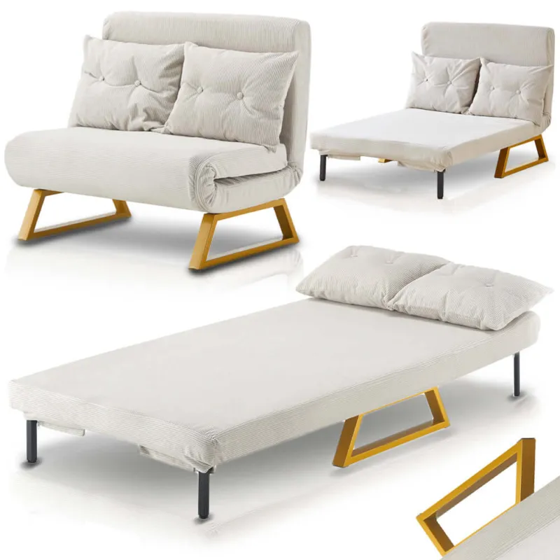 Offerta Del Giorno Poltrona Letto Reclinabile 2 Posti Chaise Lounge in Velluto Convertibile Crema