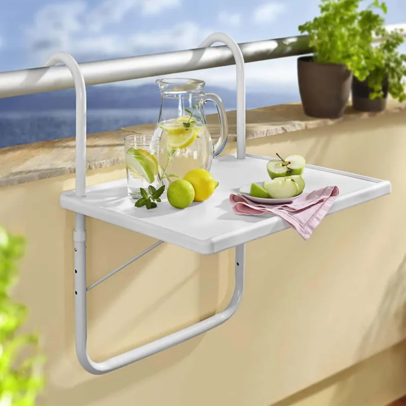Ultima Occasione Tavolo da Balcone Regolabile Tavolino da Ringhiera Bianco Regolabile 52 x 40 cm