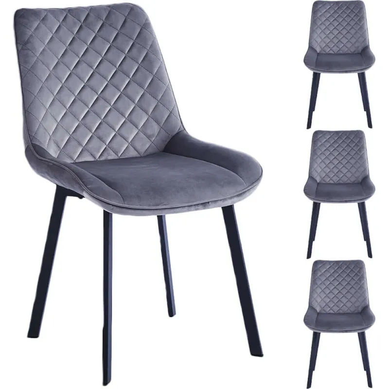 Compra Oggi Stesso Set 4 Sedie da Pranzo Rivestimento Velluto Grigio Sedia Ufficio Casa Ergonomica
