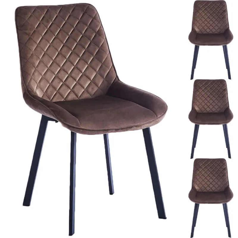 Set 4 Sedie da Pranzo Rivestimento Velluto Marrone Sedia Ufficio Casa Ergonomica Occasione