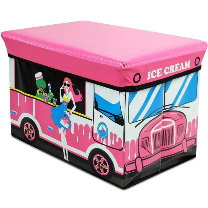 Pouf Contenitore Pieghevole Macchina Gelataio Porta Giocattoli Bambini 49x31cm Non Perdere