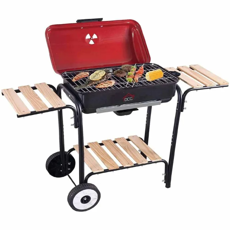 Barbecue Elettrico Piastra Grill BBQ con Supporto Piani Laterali e Ruote 2300W Offerta Lampo