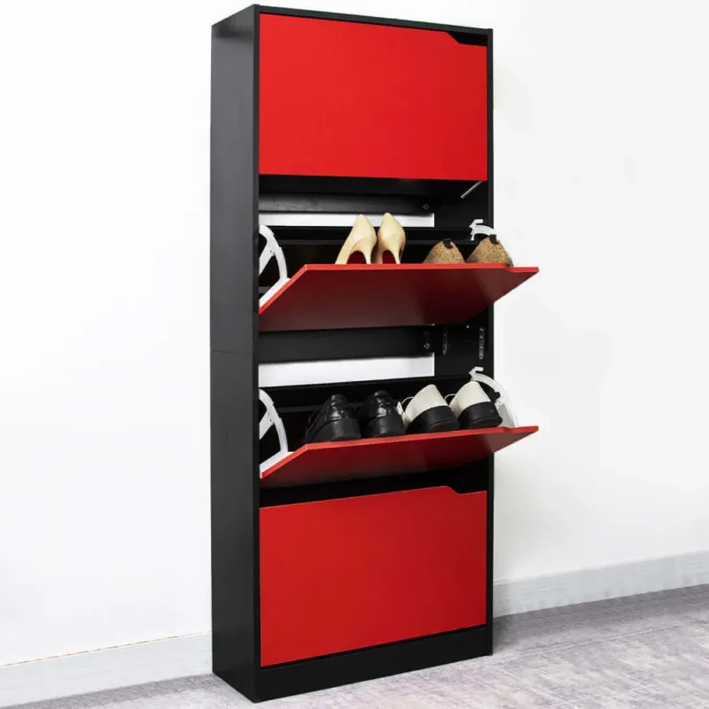 Scarpiera 4 Ante Ripiani Doppia Profondità Porta Scarpe Rosso e Nero 63x24x150cm Compra Adesso