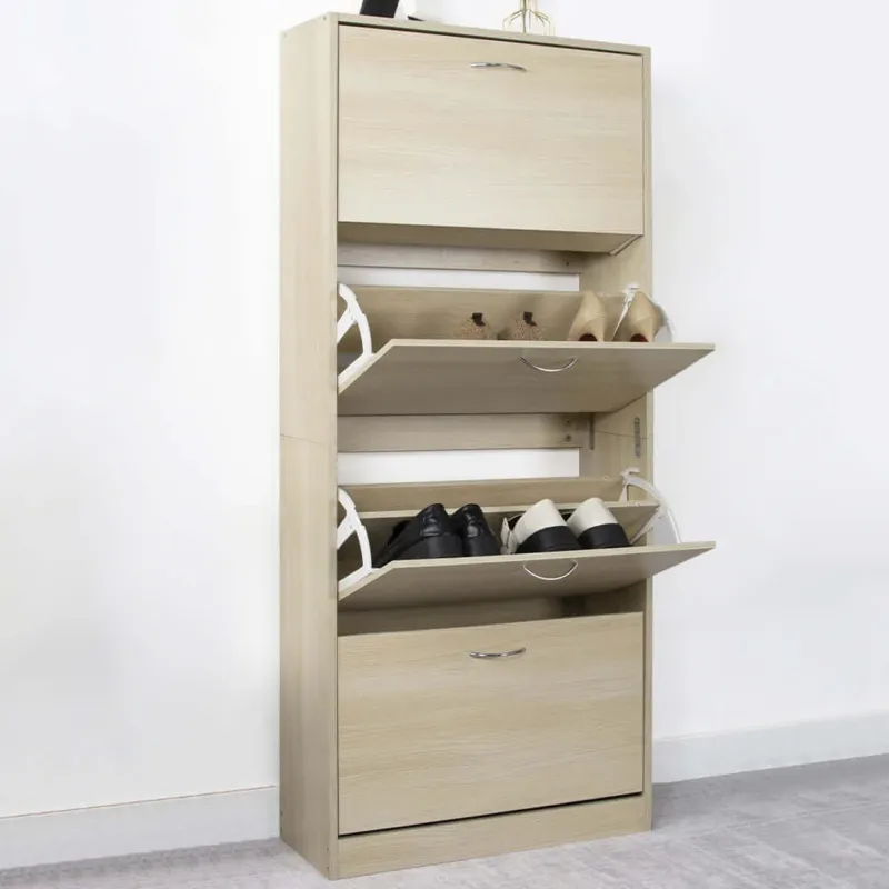 Compra Adesso Scarpiera 4 Ante Ripiani Doppia Profondità con Maniglia Colore Olmo 63x24x150cm