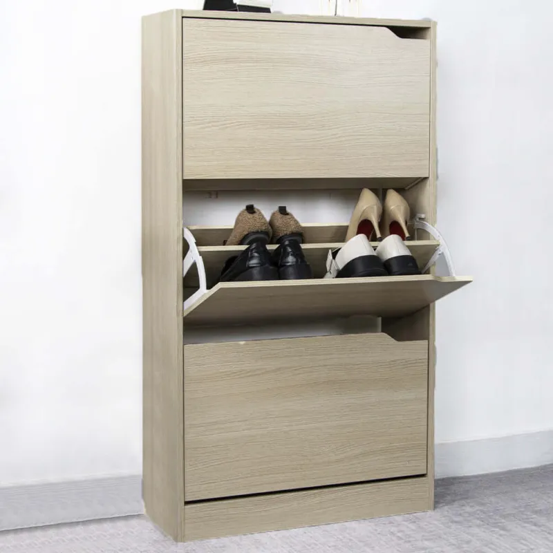 Scarpiera 3 Ante Ripiani Doppia Profondità Porta Scarpe Colore Olmo 63x24x115cm Esclusivo