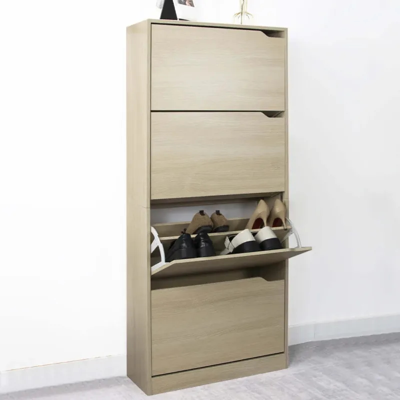 Must-Have Scarpiera 4 Ante Ripiani Doppia Profondità Porta Scarpe Colore Olmo 63x24x150cm