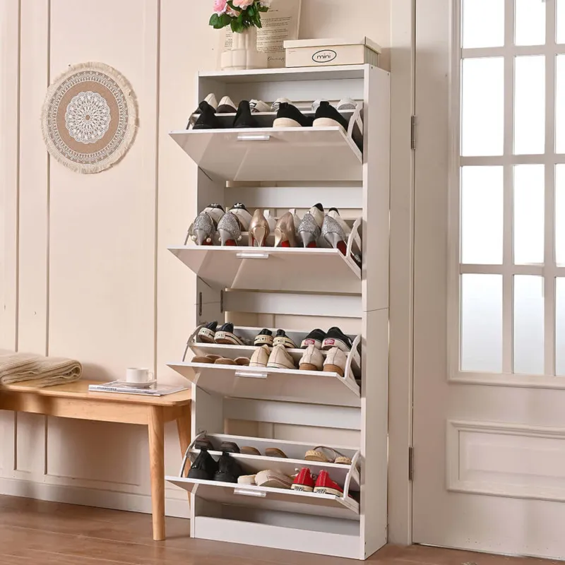 Ordina Subito Scarpiera 4 Ante Ripiani Doppia Profondità Porta Scarpe Bianco Lucido 59x169 cm