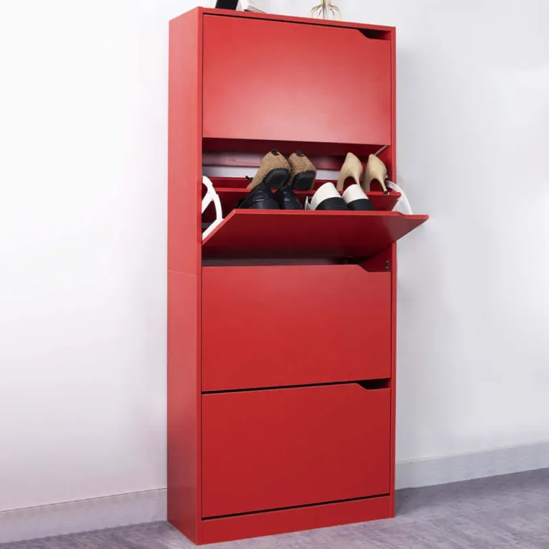 Scarpiera 4 Ante Ripiani Doppia Profondità Porta Scarpe Colore Rosso 63x24x150cm Nuovo Arrivo