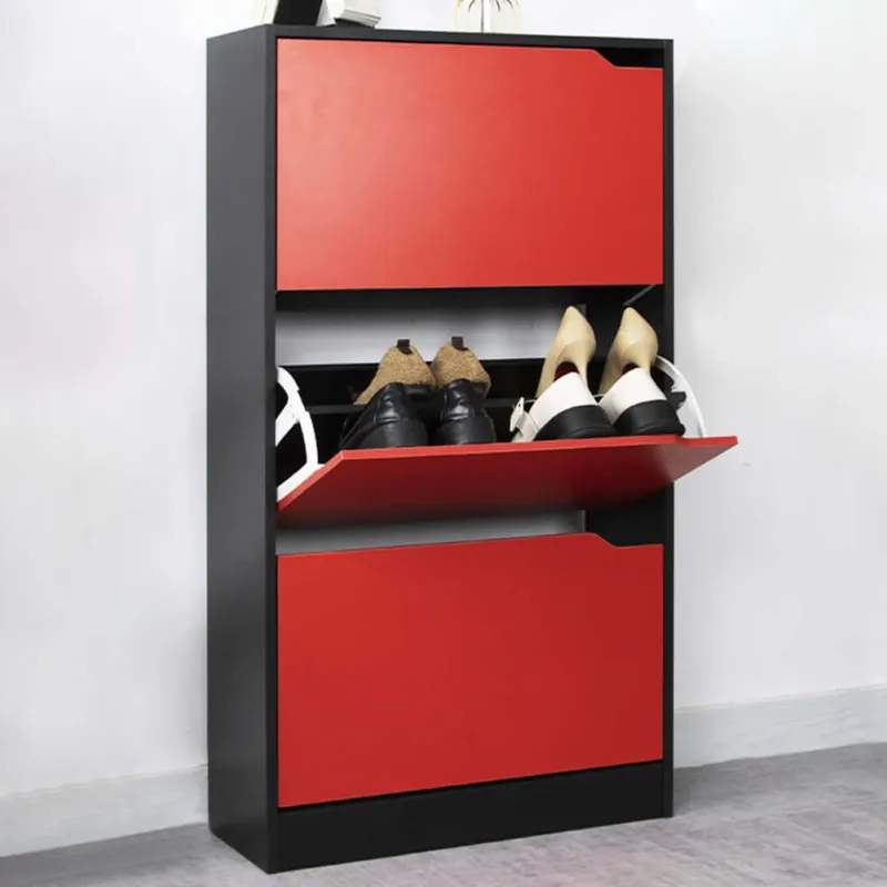 Scarpiera 3 Ante Ripiani Doppia Profondità Porta Scarpe Rosso e Nero 63x24x115cm Nuova Collezione